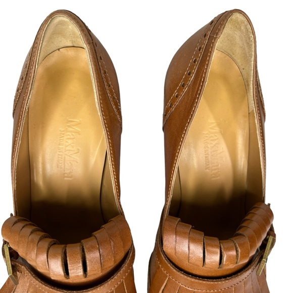 MaxMara Brown Leather Tassel Loafer Oxford Heel Vintage 36 1/2 - Picture 6 of 8